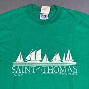 VTG 1987 Saint Thomas Virgin Islands T Shirt L Green Single Stitch Made in USA